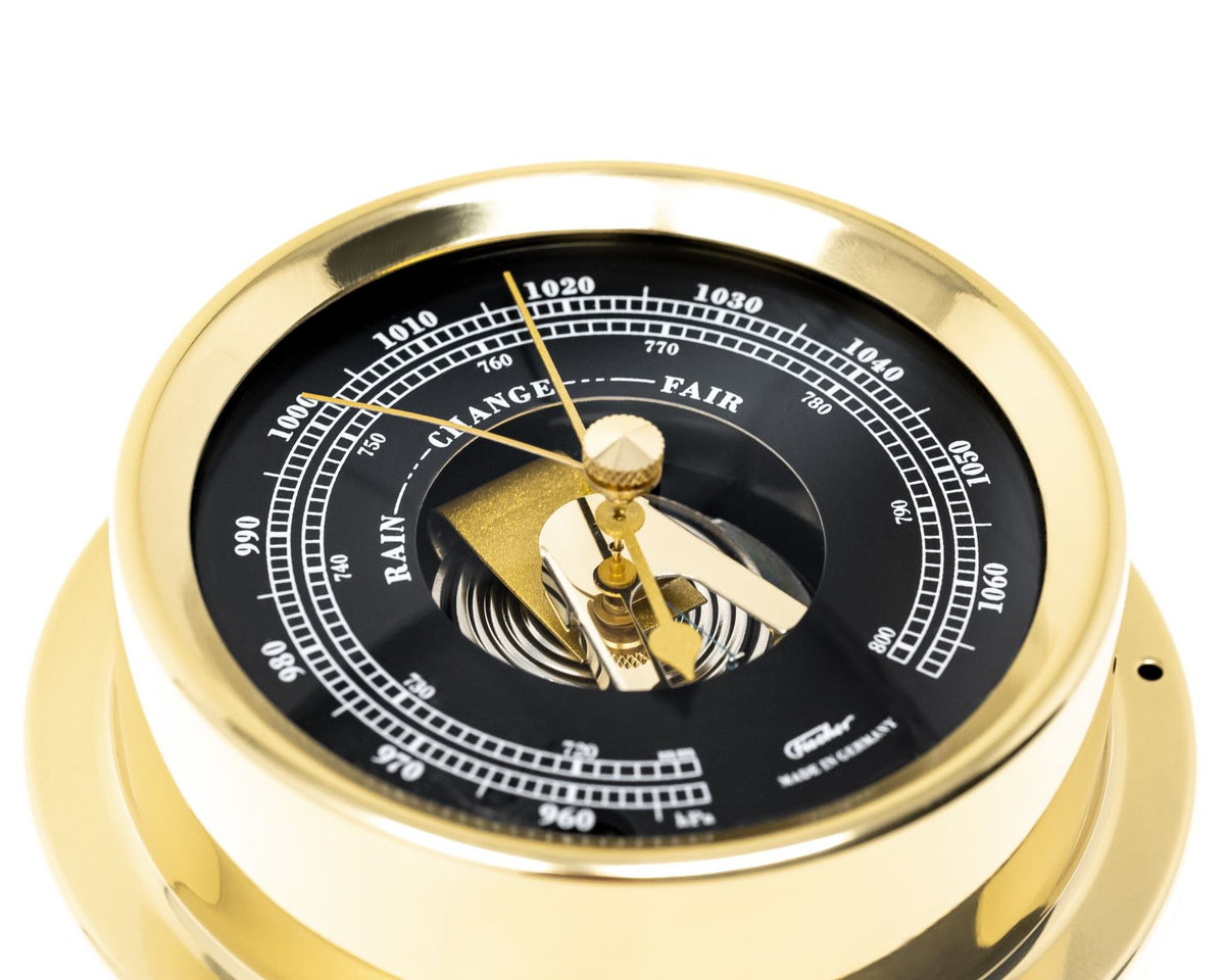 Polished Brass & Black Dial 125mm Barometer - Tide - Temp -Combo