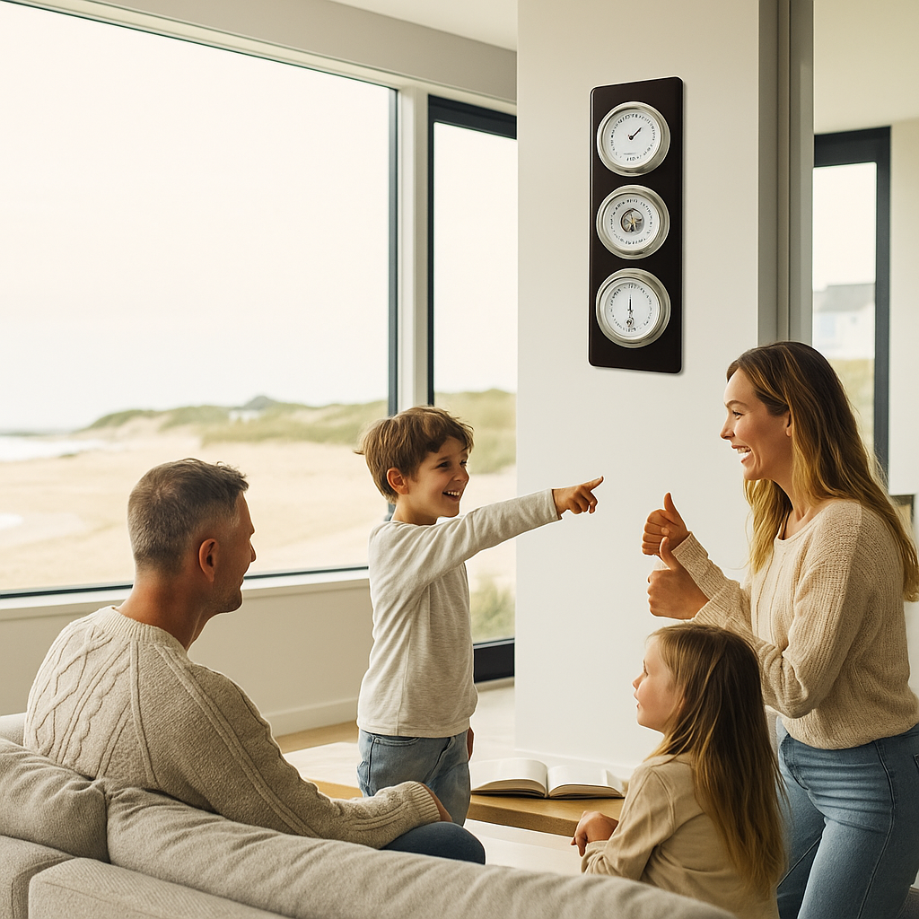 Modern Ebony & Chrome Weatherstation – 4-in-1 Hygrometer, Barometer, Thermometer & Tide Clock