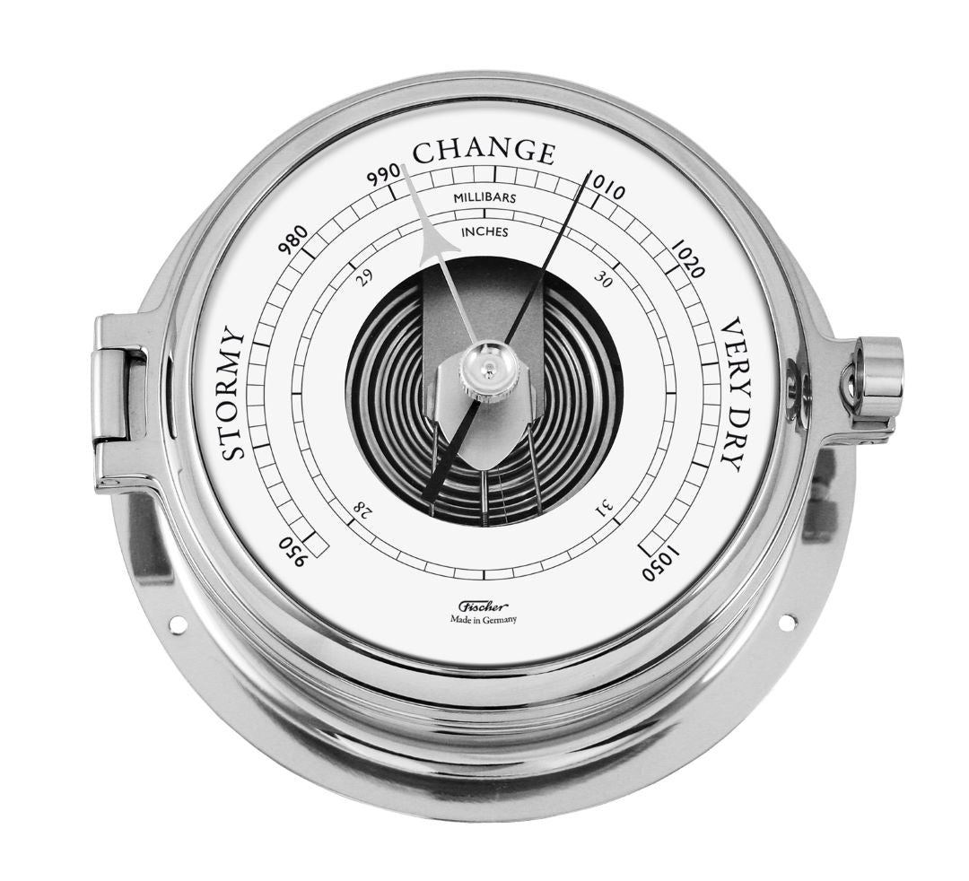 Solid Polished Chrome Tide Clock & Barometer Combo– Premium Marine Weather Instrument