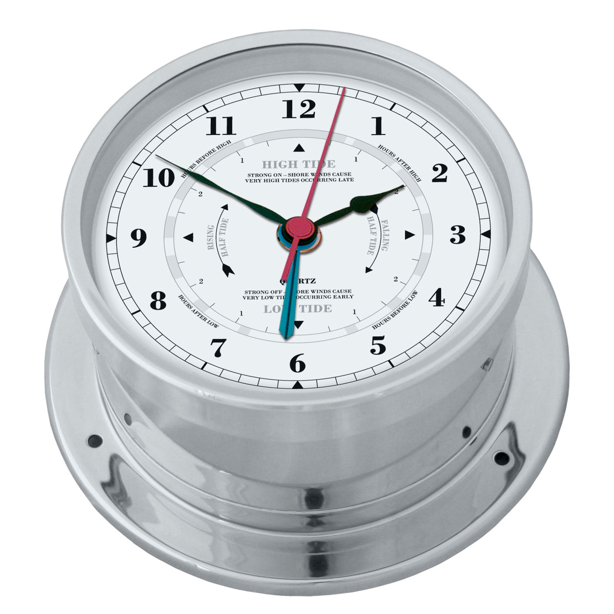Premium Polished Chrome Tide Clock with Barometer – Modern Coastal Accessory