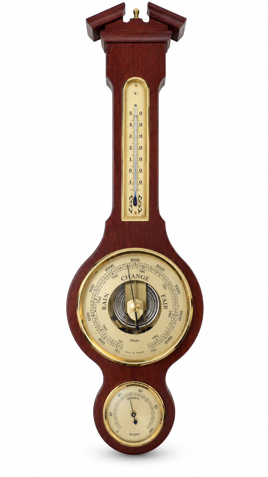 Sheraton Traditional Banjo Weatherstation - 3 in 1 - Hygrometer + Barometer + Thermometer | Mahogany & Brass | 540mm | 6699-22