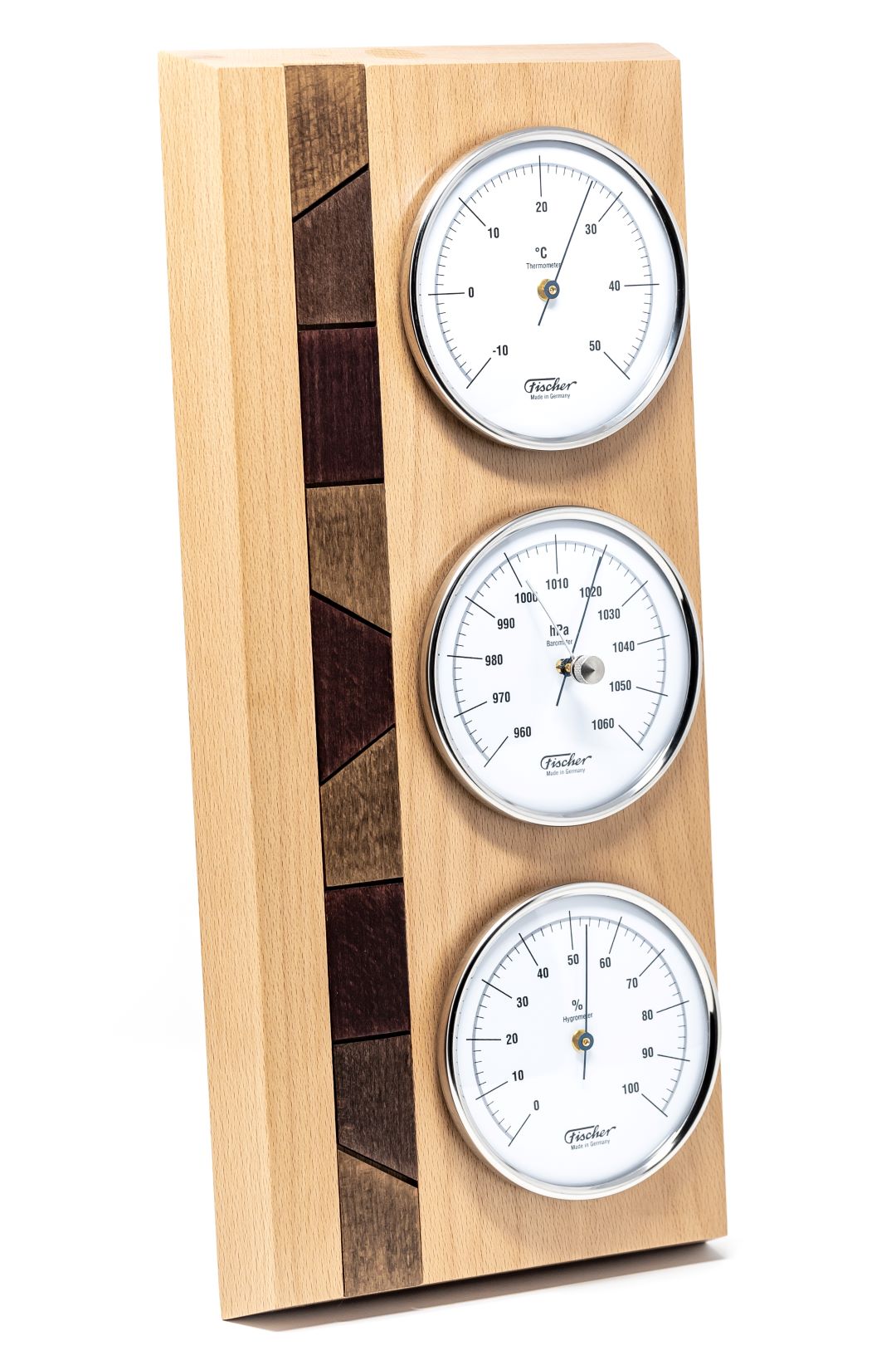 Stylish Beech & Chrome Weather Station 3 in 1 - Hygrometer + Barometer + Thermometer