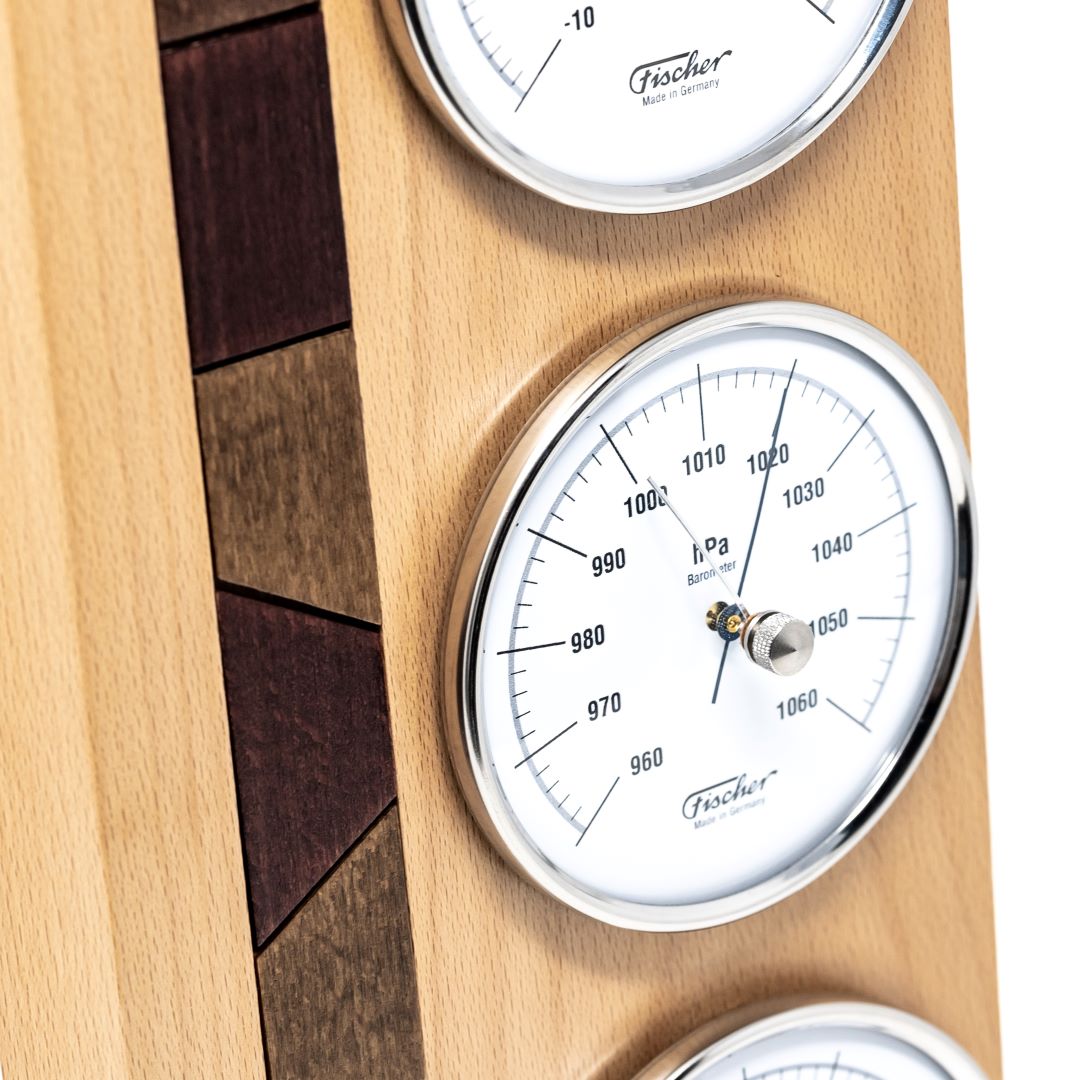 Stylish Beech & Chrome Weather Station 3 in 1 - Hygrometer + Barometer + Thermometer
