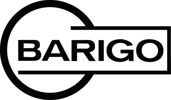 Black geometric logo featuring bold BARIGO text, suitable for barometers, clocks, and weather equipment.