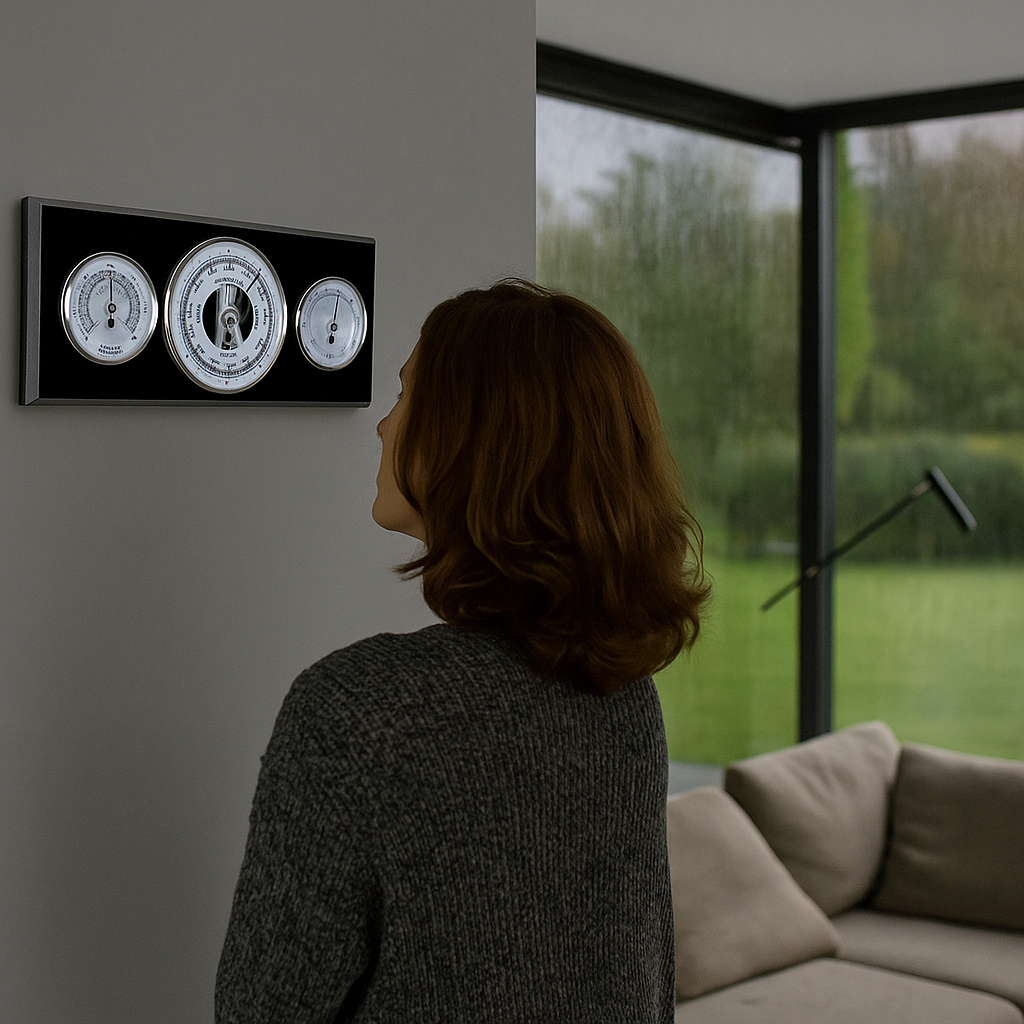 Modern Ebony & Chrome Weatherstation 3 in 1 - Hygrometer + Barometer + Thermometer