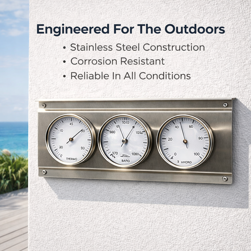 Outdoor Weather Station – Stainless Steel Barometer, Hygrometer & Thermometer