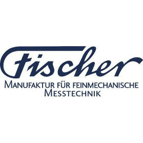 Fischer logo with German text for precision measuring instruments, blue on white background