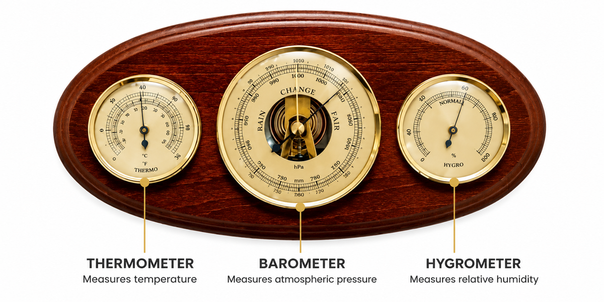 Oval Mahogany Weatherstation -3 in 1 - Hygrometer + Barometer + Thermometer 9160-22