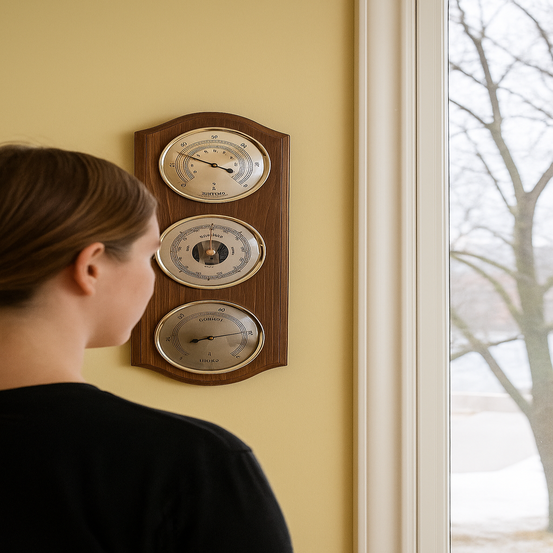 Rustic Oak & Brass Weatherstation - 3 in 1 - Hygrometer + Barometer + Thermometer