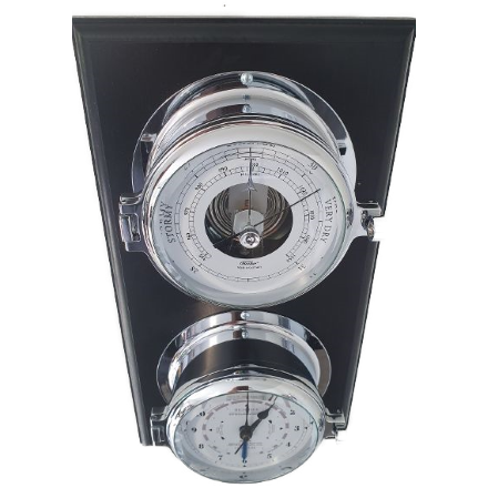 Impressive Solid Fischer Nautical Chrome Barometer & Tide Clock