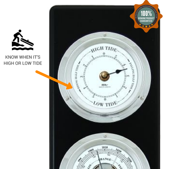 Modern Ebony & Chrome Weatherstation – 4-in-1 Hygrometer, Barometer, Thermometer & Tide Clock