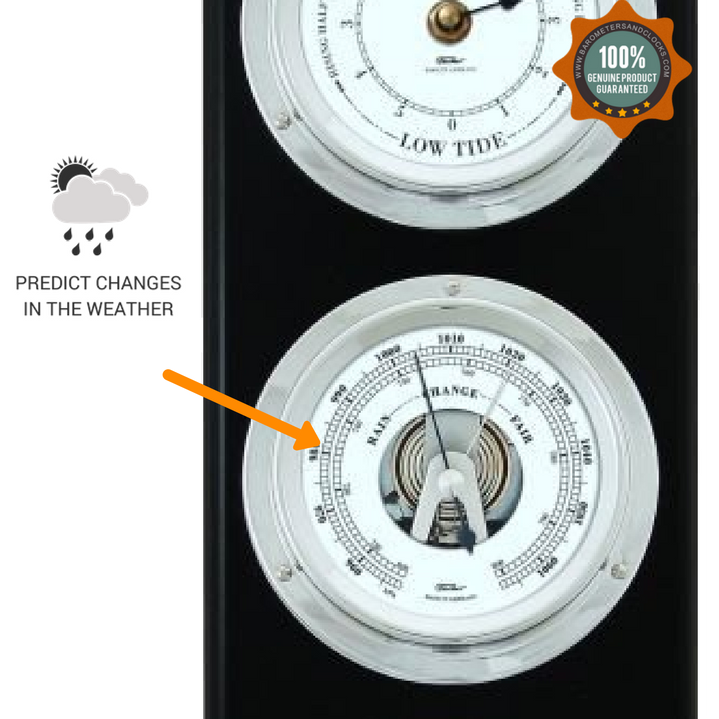 Modern Ebony & Chrome Weatherstation – 4-in-1 Hygrometer, Barometer, Thermometer & Tide Clock