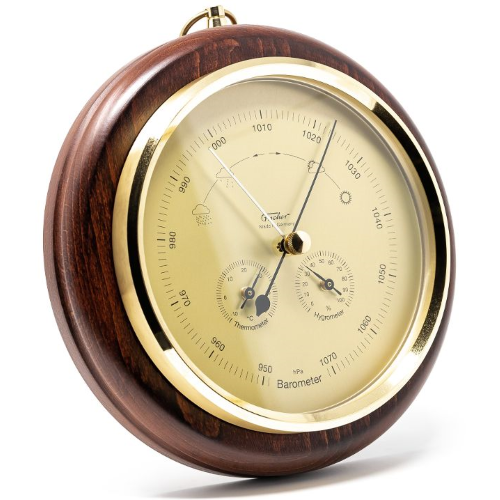 Mahogany & Brass Weather-Station  3 in 1 - Hygrometer + Barometer + Thermometer
