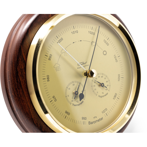 Mahogany & Brass Weather-Station  3 in 1 - Hygrometer + Barometer + Thermometer