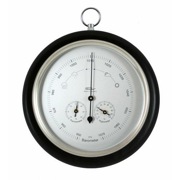 Ebony & Chrome Weather-Station  3 in 1 - Hygrometer + Barometer + Thermometer