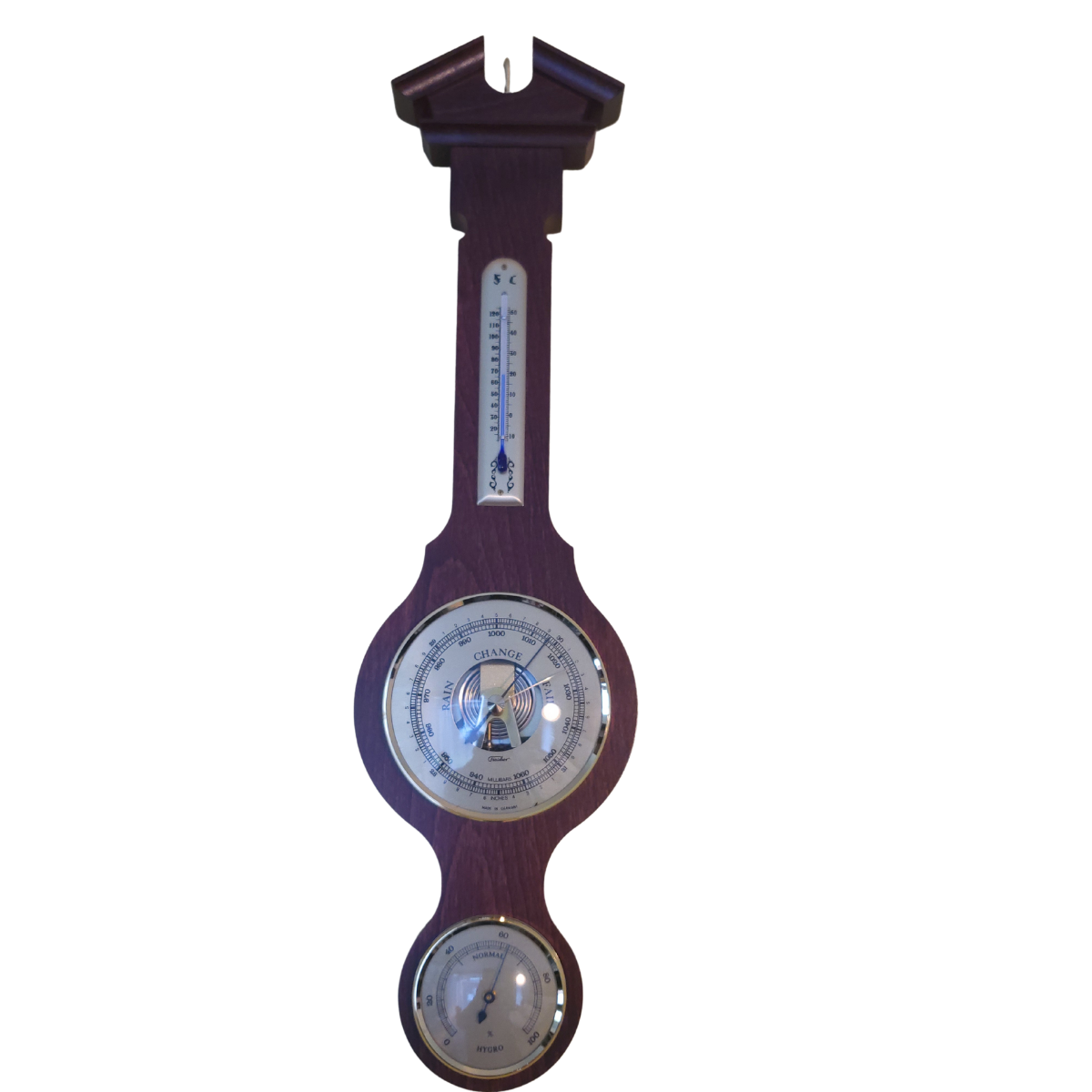 Banjo Mahogany  Weatherstation -3 in 1 - Hygrometer + Barometer + Thermometer