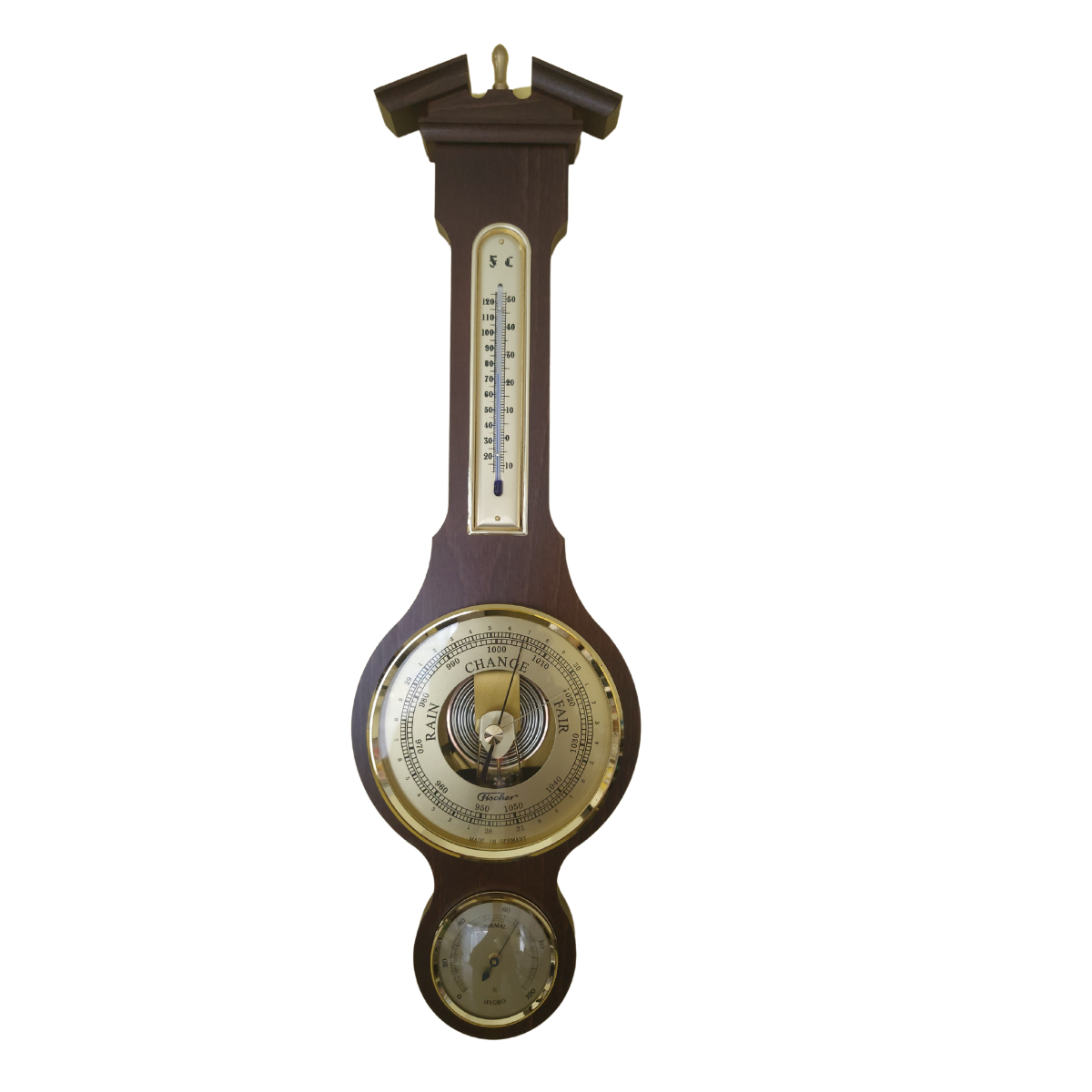 Traditional  Banjo Walnut  540 mm Weatherstation -3 in 1 - Hygrometer + Barometer + Thermometer