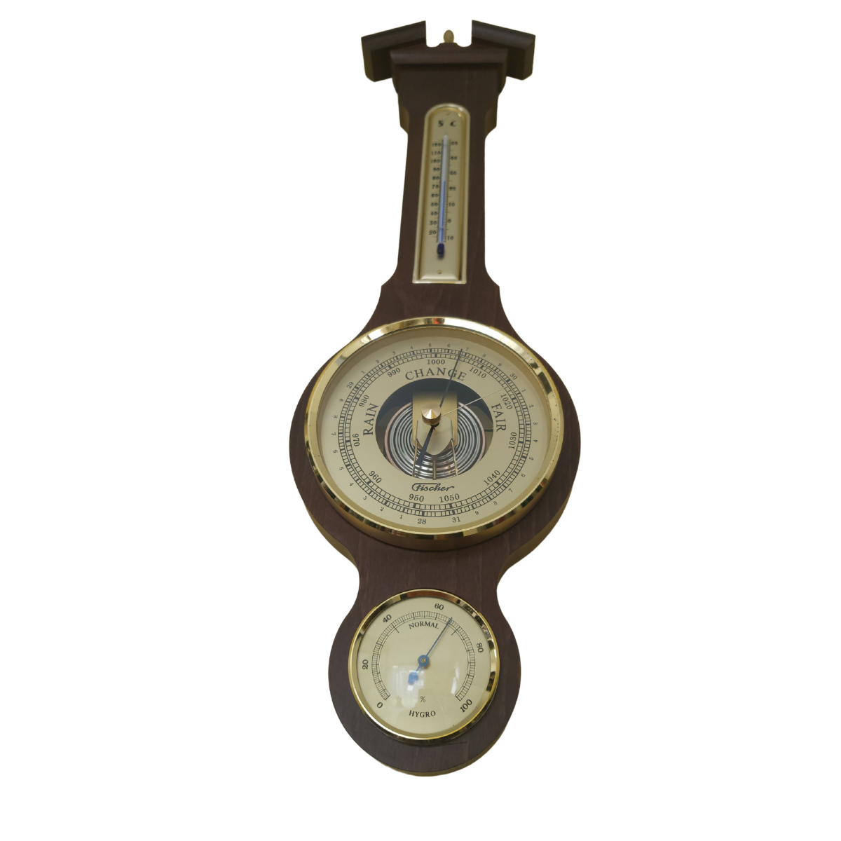 Traditional  Banjo Walnut  540 mm Weatherstation -3 in 1 - Hygrometer + Barometer + Thermometer