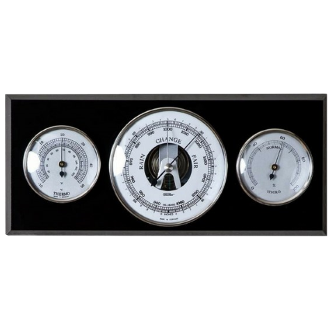 Modern Ebony & Chrome Weatherstation 3 in 1 - Hygrometer + Barometer + Thermometer
