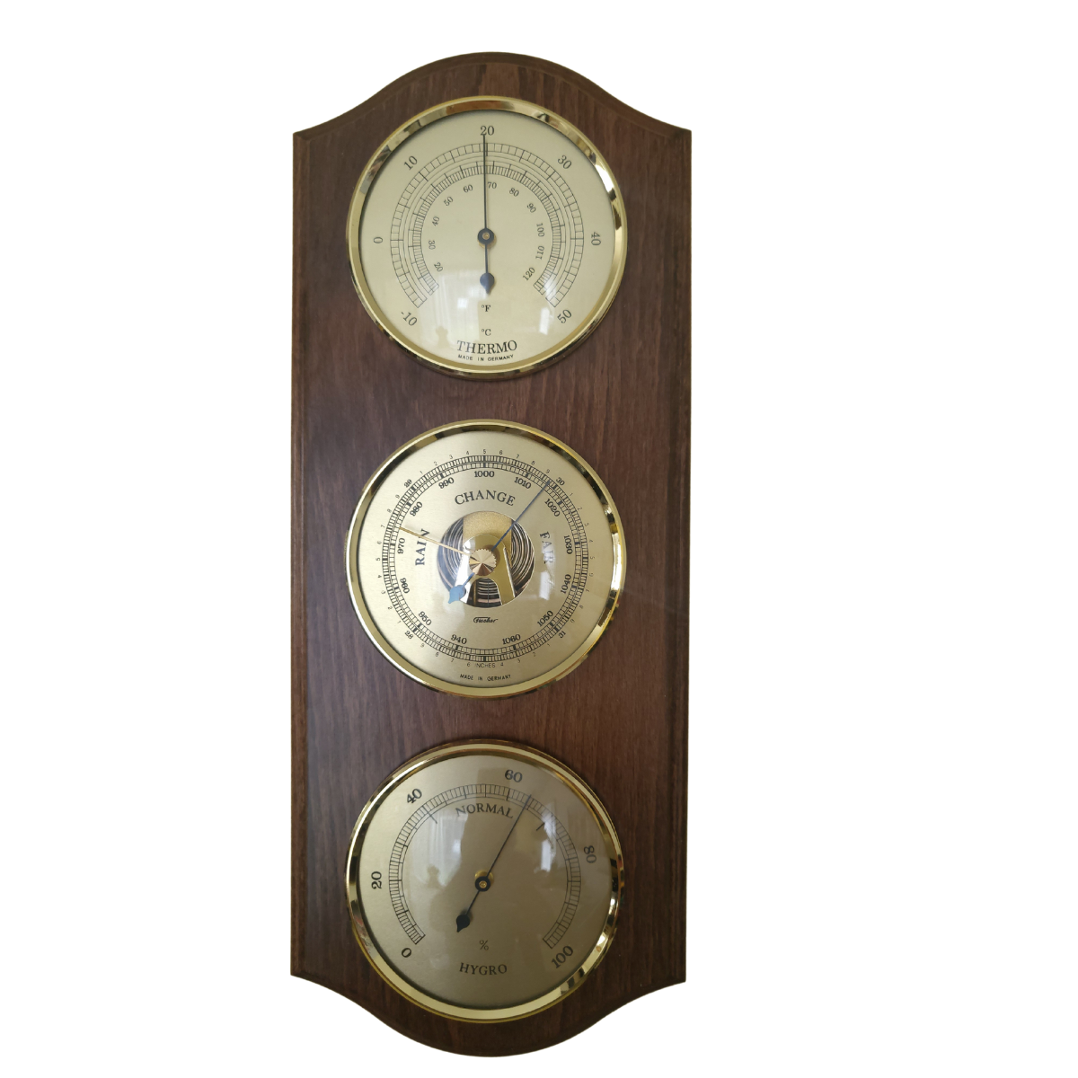 Walnut & Brass Weatherstation-3 in 1 - Hygrometer + Barometer + Thermometer