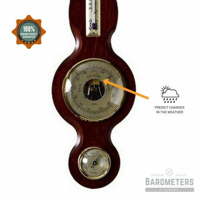 Traditional  Banjo Mahogany 390mm Weatherstation -3 in 1 - Hygrometer + Barometer + Thermometer
