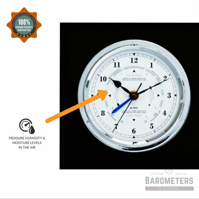 Barometer & Tide Clock Combo in Ebony & Chrome – Perfect for Marine Enthusiasts