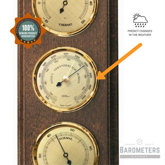 Walnut & Brass Weatherstation-3 in 1 - Hygrometer + Barometer + Thermometer