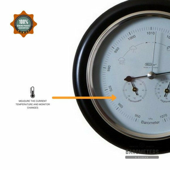 Ebony & Chrome Weather-Station  3 in 1 - Hygrometer + Barometer + Thermometer
