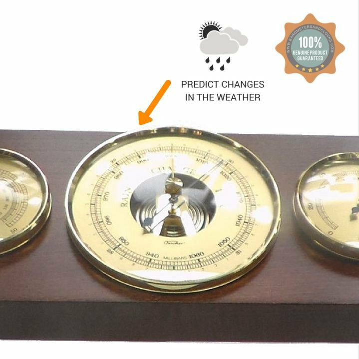 Modern Mahogany & Brass Weatherstation 3 in 1 - Hygrometer + Barometer + Thermometer
