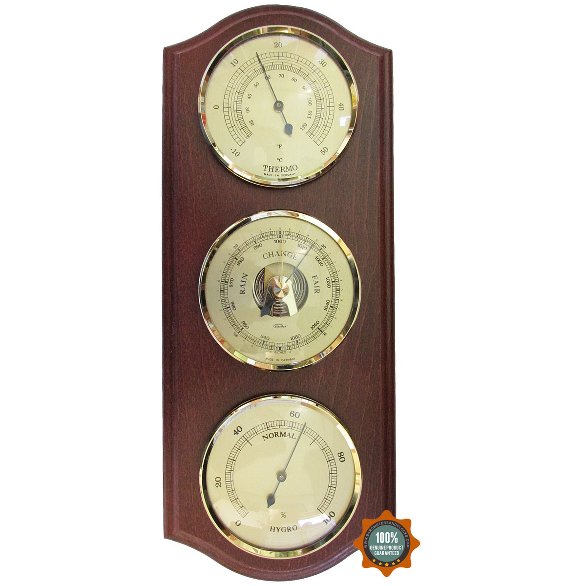 Stylish Wall Mounted Mahogany and Brass Instrument Weather-Station  9176-22
