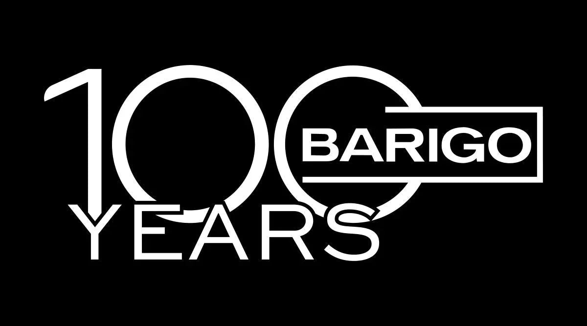 Modern black and white logo with '100 Years BARIGO,' marking anniversary for weather instruments.