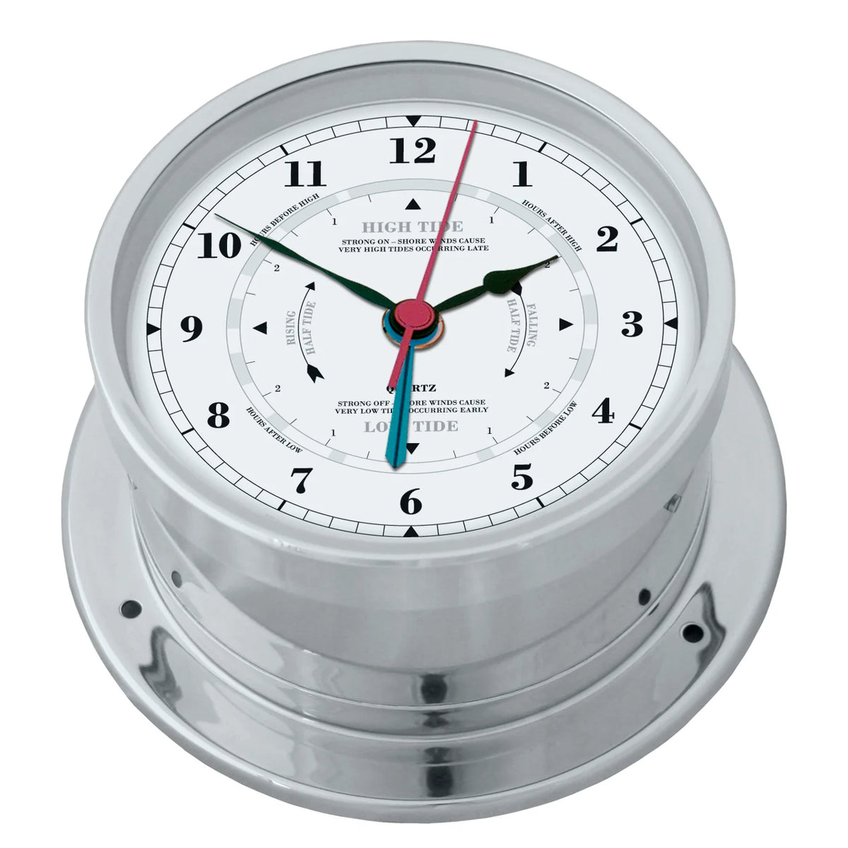 Premium Polished Chrome Tide Clock with Barometer – Modern Coastal Accessory