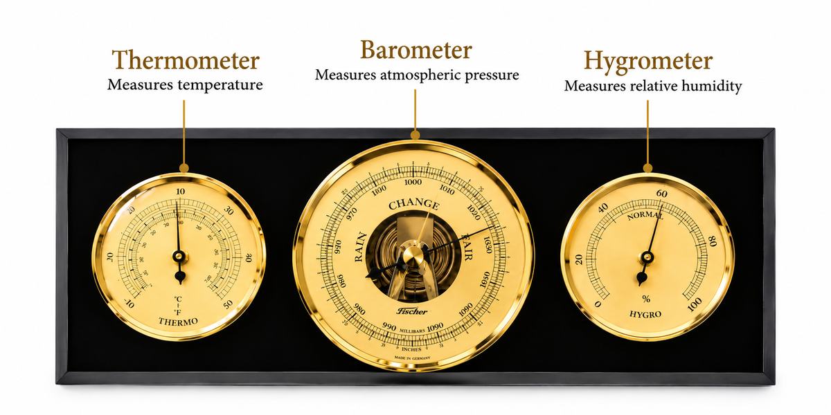 Modern Ebony & Brass Weatherstation |3 in 1 - Hygrometer + Barometer + Thermometer | 9103-06