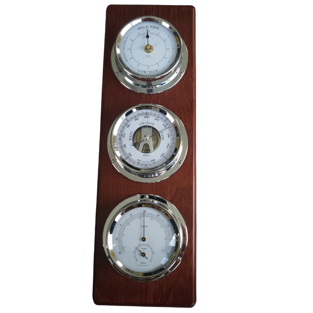 Weatherstation &amp; Tide Clock Combo in Mahogany &amp; Chrome